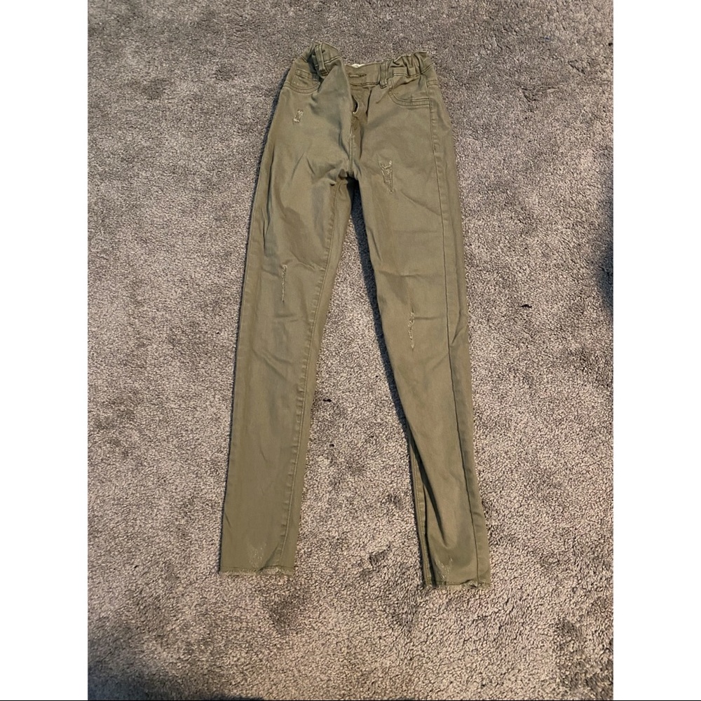 Olive green kids skinny pants